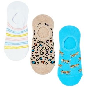 Davco Womens 3-Pk. Cheetah No Show Cotton Liner Socks